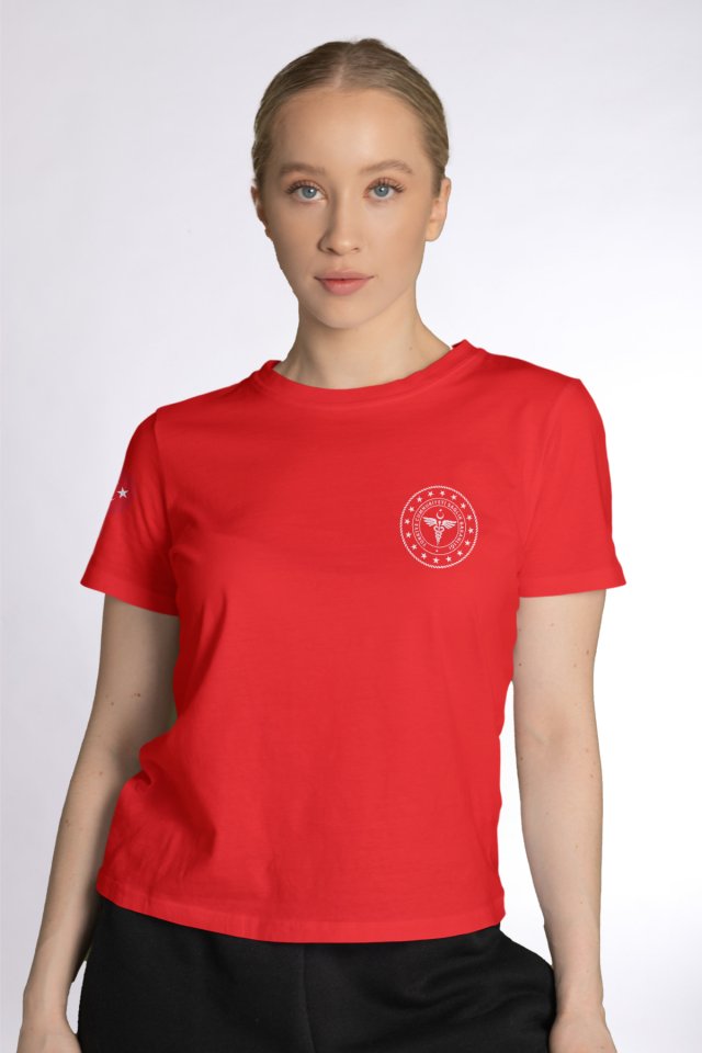 Kırmızı 112 Acil Sağlık Bisiklet Yaka Tişört Unisex