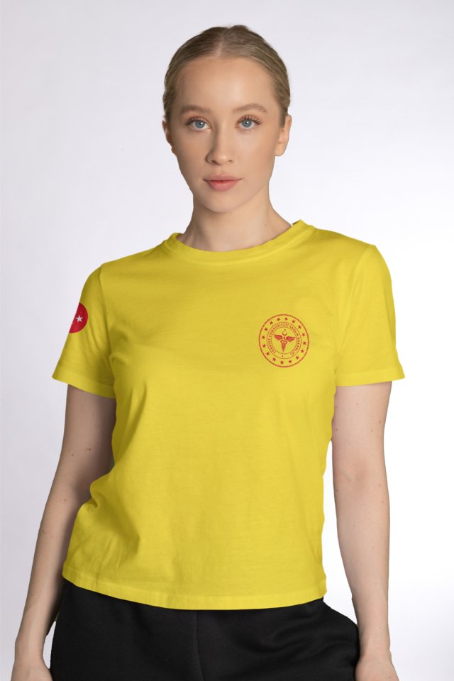 Sarı 112 Acil Sağlık Bisiklet Yaka Tişört Unisex