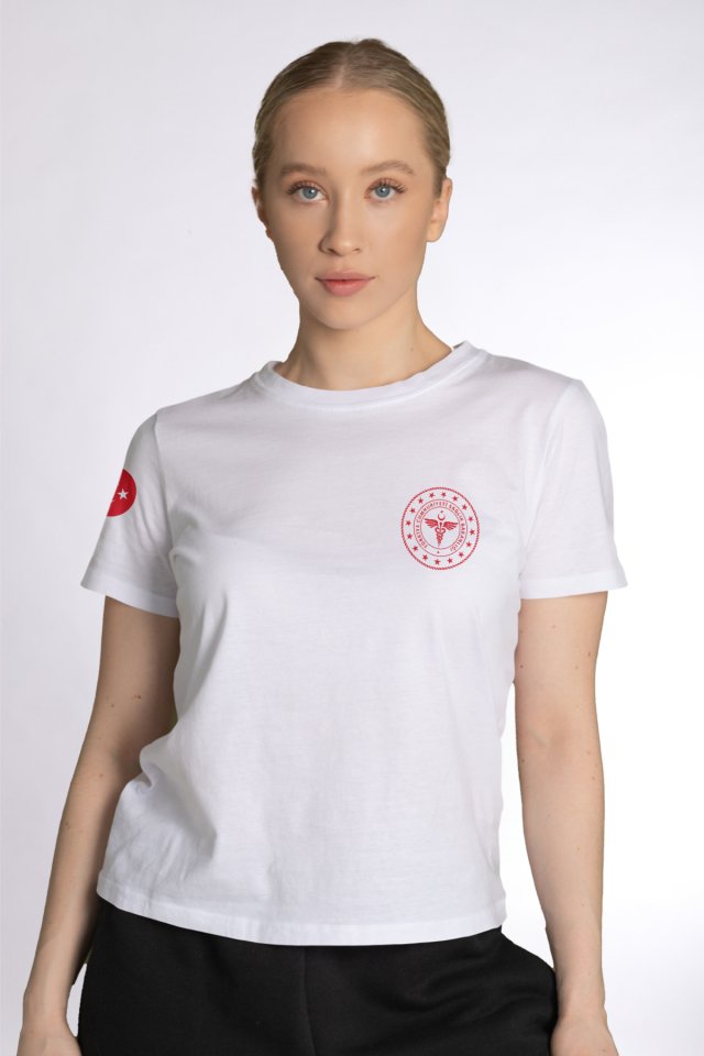 Beyaz 112 Acil Sağlık Bisiklet Yaka Tişört Unisex