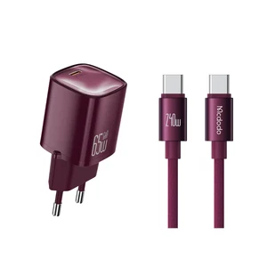 Mcdodo CH-8264 Nano Serisi 65W Tek Type-C Port Hızlı Şarj Adaptörü + Type-C to Type-C Kablo Mor - Görsel 1