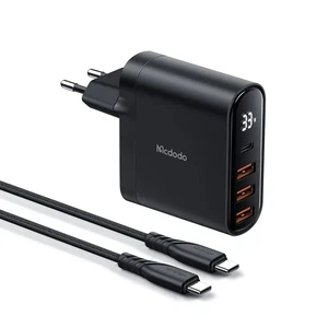 Mcdodo CH-2252 33W 1xType-C + 3xUSB Dijital Göstergeli Şarj Adaptörü ve Type-C to Type-C Şarj Kablosu Seti Siyah - Görsel 1