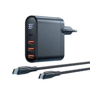 Mcdodo CH-2252 33W 1xType-C + 3xUSB Dijital Göstergeli Şarj Adaptörü ve Type-C to Type-C Şarj Kablosu Seti Siyah - Görsel 2