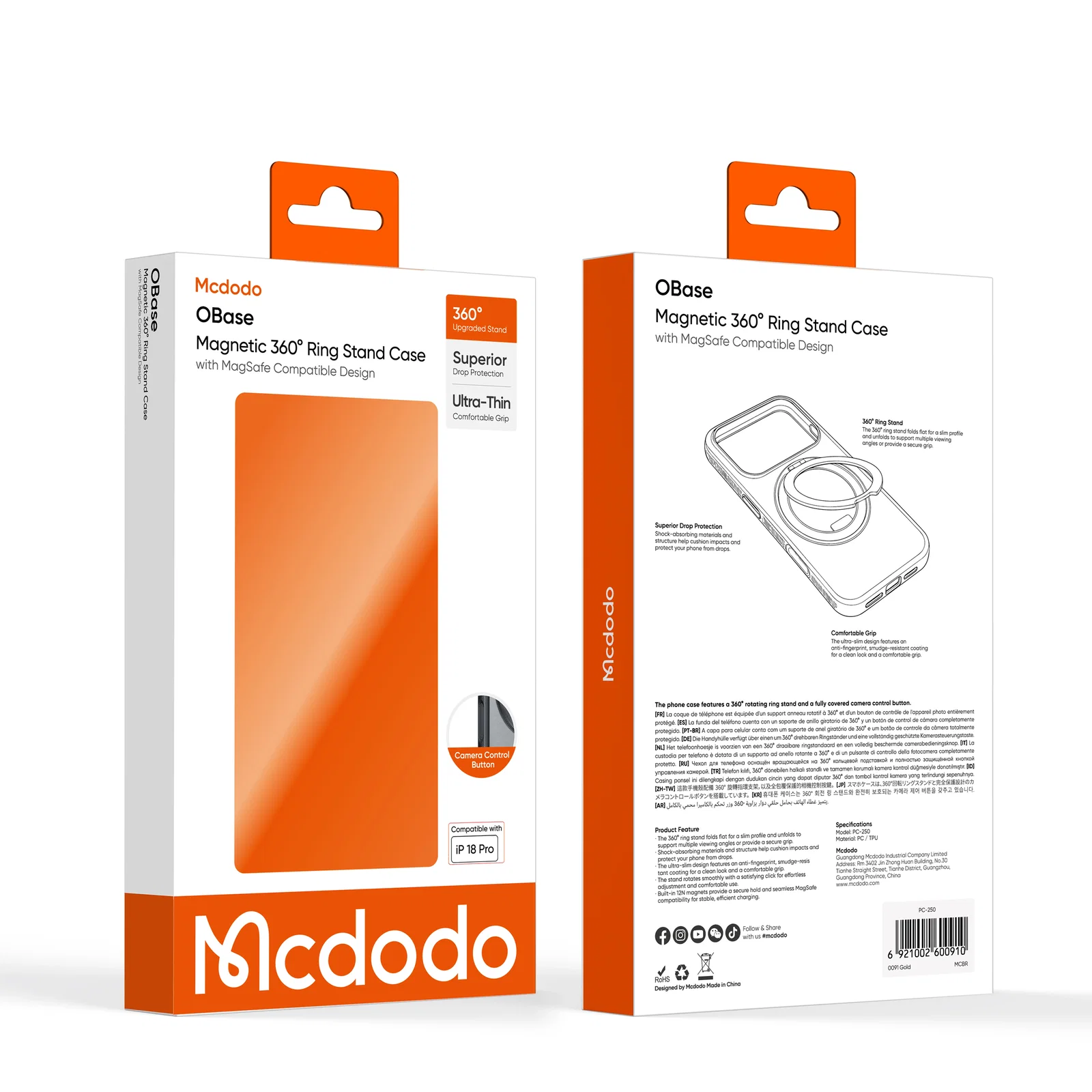 Mcdodo PC-2502 OBase iPhone 18 Pro Uyumlu Manyetik 360° Halka Standlı , Kamera Tuşlu Kılıf Siyah - Görsel 6