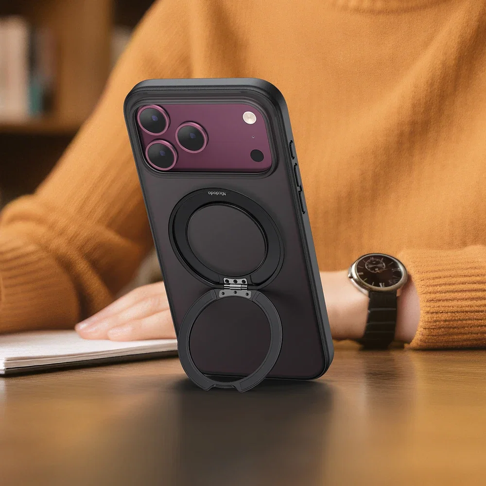 Mcdodo PC-2502 OBase iPhone 18 Pro Uyumlu Manyetik 360° Halka Standlı , Kamera Tuşlu Kılıf Siyah - Görsel 2