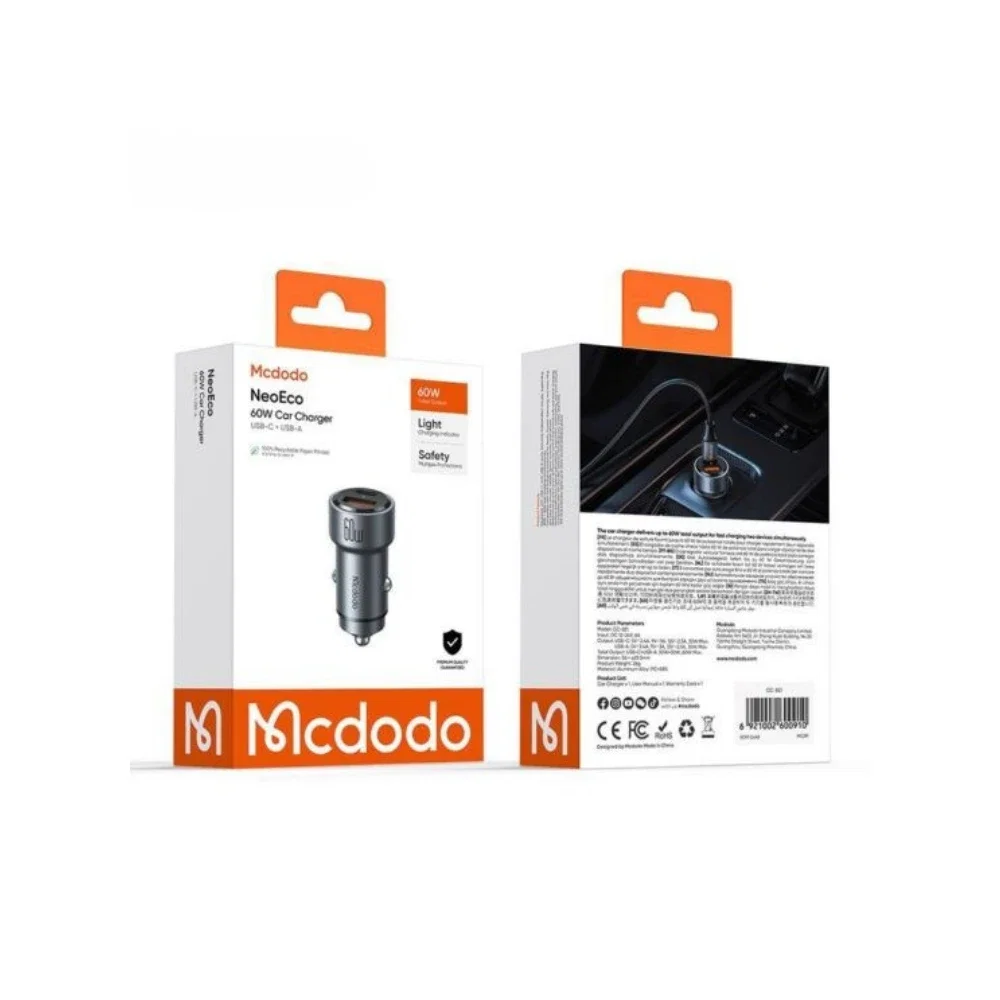 Mcdodo CC-8210 NeoEco 60W Type-C + USB-A Çift Çıkışlı Hızlı Araç Çakmaklık - Görsel 10