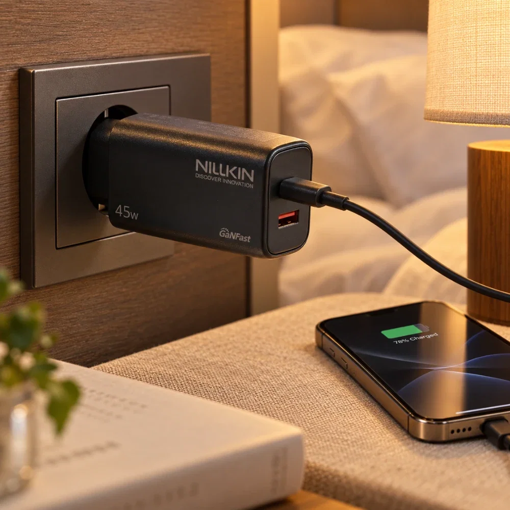 Nillkin NL-45W 45W GaN USB-C + USB-A Çift Port Hızlı Şarj Adaptörü - Siyah - Görsel 2