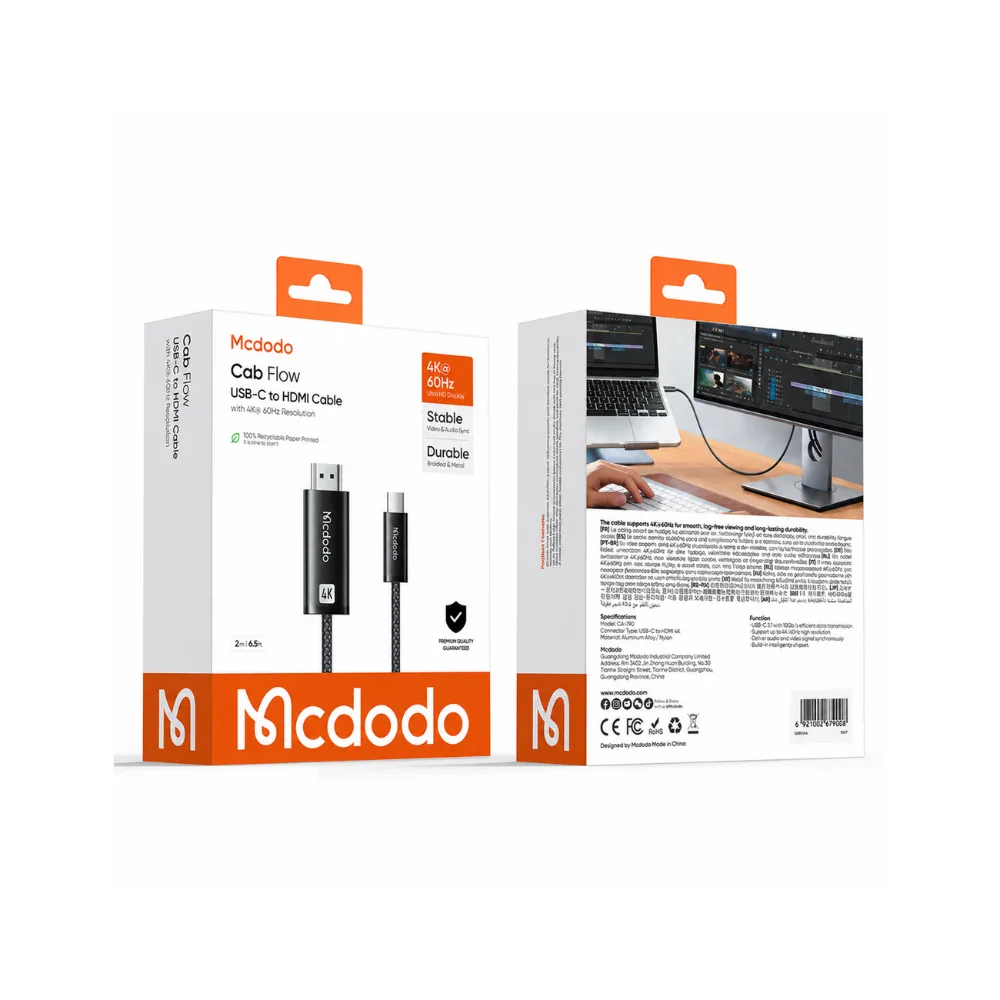 Mcdodo CA-7900 Cab Flow 4K 60Hz USB-C To HDMI Görüntü ve Ses Aktarım Kablosu 2 Metre - Siyah - Görsel 9