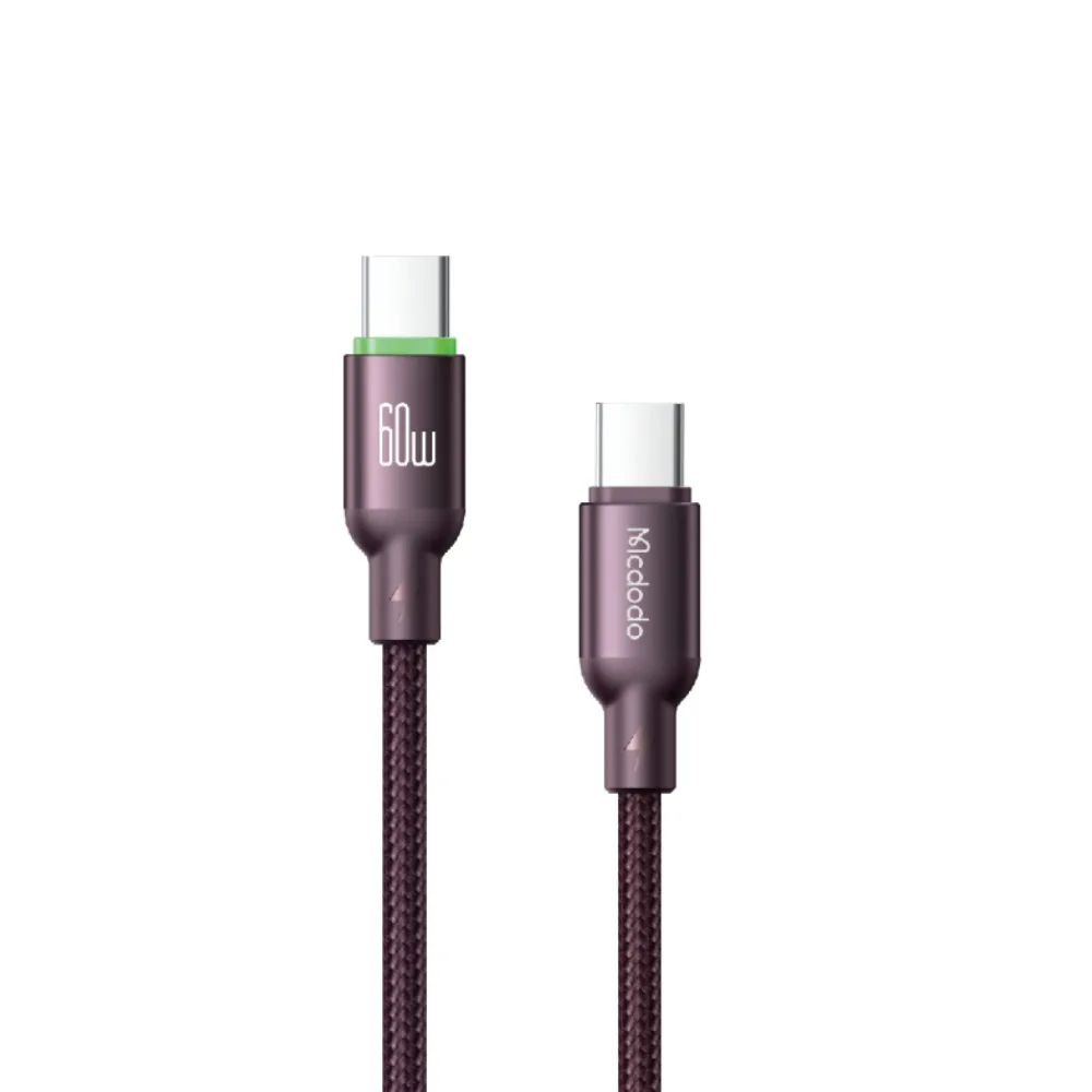 Mcdodo CA-6874 Cab Luma 60W 3A Type-C To Type-C LED Işık Göstergeli Hızlı Şarj Kablosu 1 Metre - Bordo - Görsel 1