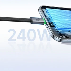 Mcdodo CA-7163 Cab Luma 240W Type-C To Type-C LED Işık Göstergeli Örgülü Hızlı Şarj ve Data Kablosu 2 Metre - Siyah - Görsel 4