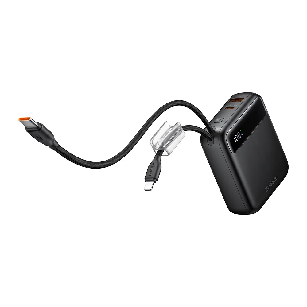 Mcdodo MC-2480 MiniKit 10000mAh 22.5W Dahili Type-C ve Lightning Kablolu USB-C USB-A Çıkışlı Mini Hızlı Şarj Powerbank Siyah - Görsel 2