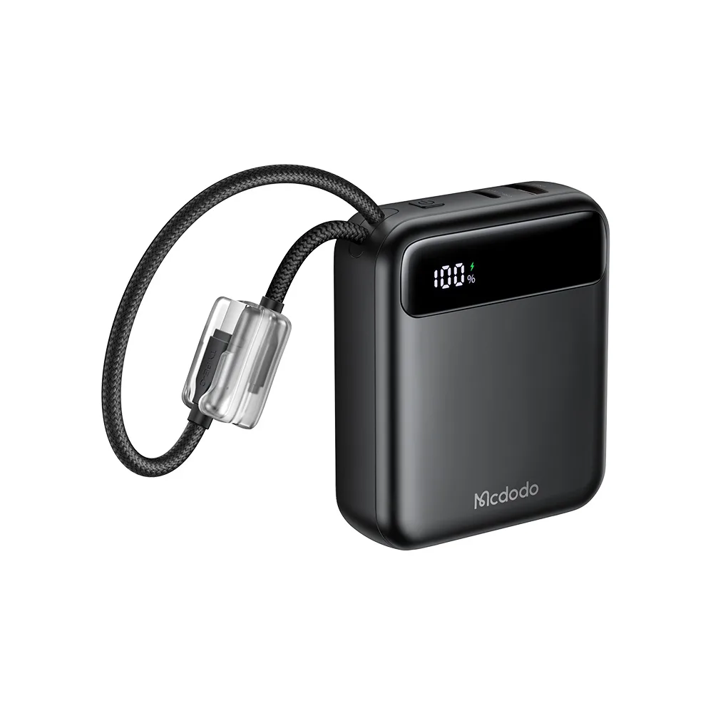Mcdodo MC-2480 MiniKit 10000mAh 22.5W Dahili Type-C ve Lightning Kablolu USB-C USB-A Çıkışlı Mini Hızlı Şarj Powerbank Siyah - Görsel 1