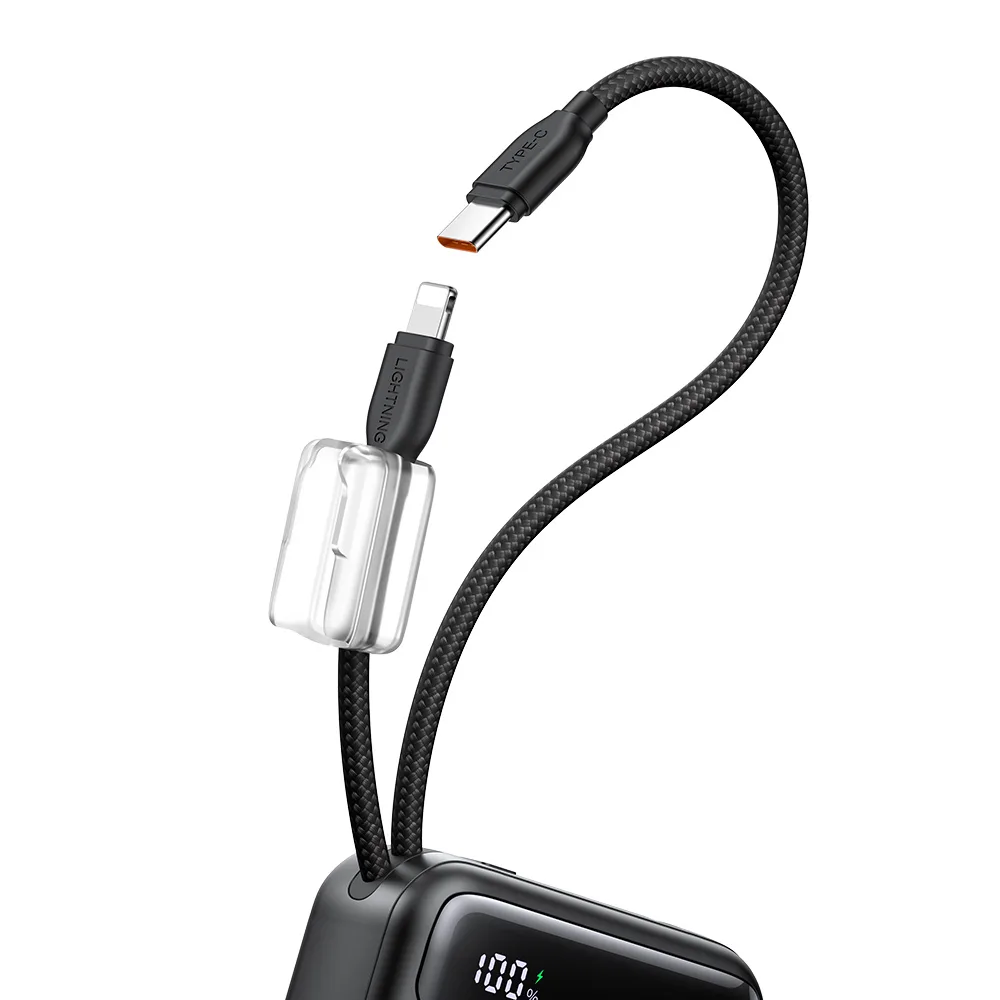 Mcdodo MC-2480 MiniKit 10000mAh 22.5W Dahili Type-C ve Lightning Kablolu USB-C USB-A Çıkışlı Mini Hızlı Şarj Powerbank Siyah - Görsel 7