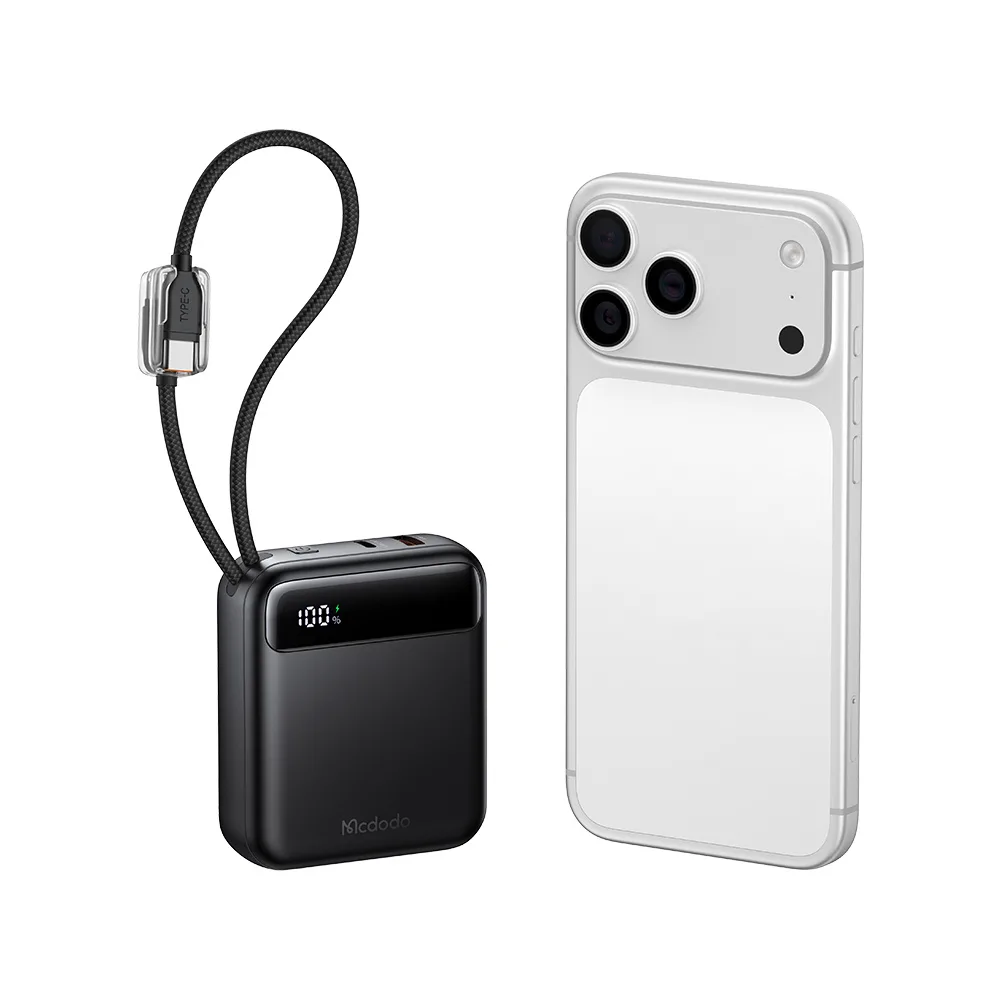 Mcdodo MC-2480 MiniKit 10000mAh 22.5W Dahili Type-C ve Lightning Kablolu USB-C USB-A Çıkışlı Mini Hızlı Şarj Powerbank Siyah - Görsel 9