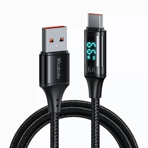 Mcdodo CA-1080 6A Type-C Dijital Göstergeli Data Şarj Kablosu 1.2m Siyah - Görsel 1