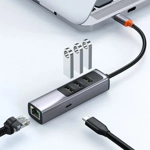 Mcdodo HU-1110 5in1 1xType-C + 3xUSB + LAN Çoklayıcı Adaptör Gri - Görsel 2