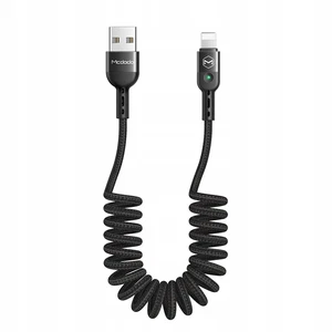 Mcdodo CA-6410 USB-A To Lightning LED Işıklı Spiralli Data Şarj Kablosu 1.8m Siyah - Görsel 1