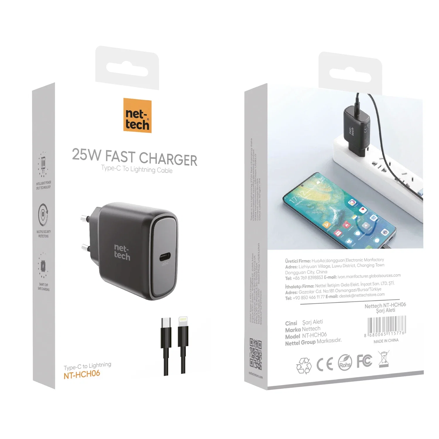 NETTECH NT-HCH06 PD 25W TYPE-C+LİGHTNİNG KABLO + ŞARJ ALETİ (SİYAH) - Görsel 4