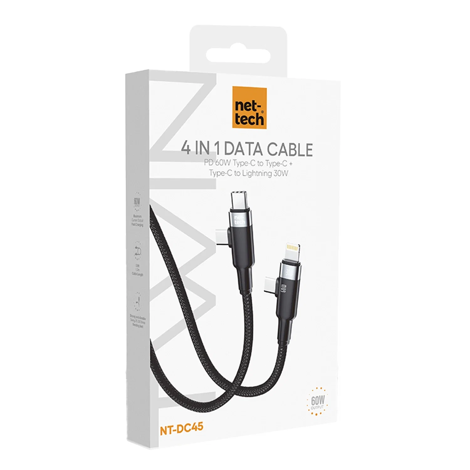 NETTECH NT-DC45 60W+30W PLASTİK 100 CM TYPE-C TO TYPE-C+LİGHTNİNG ŞARJ VE DATA KABLOSU (SİYAH) - Görsel 2
