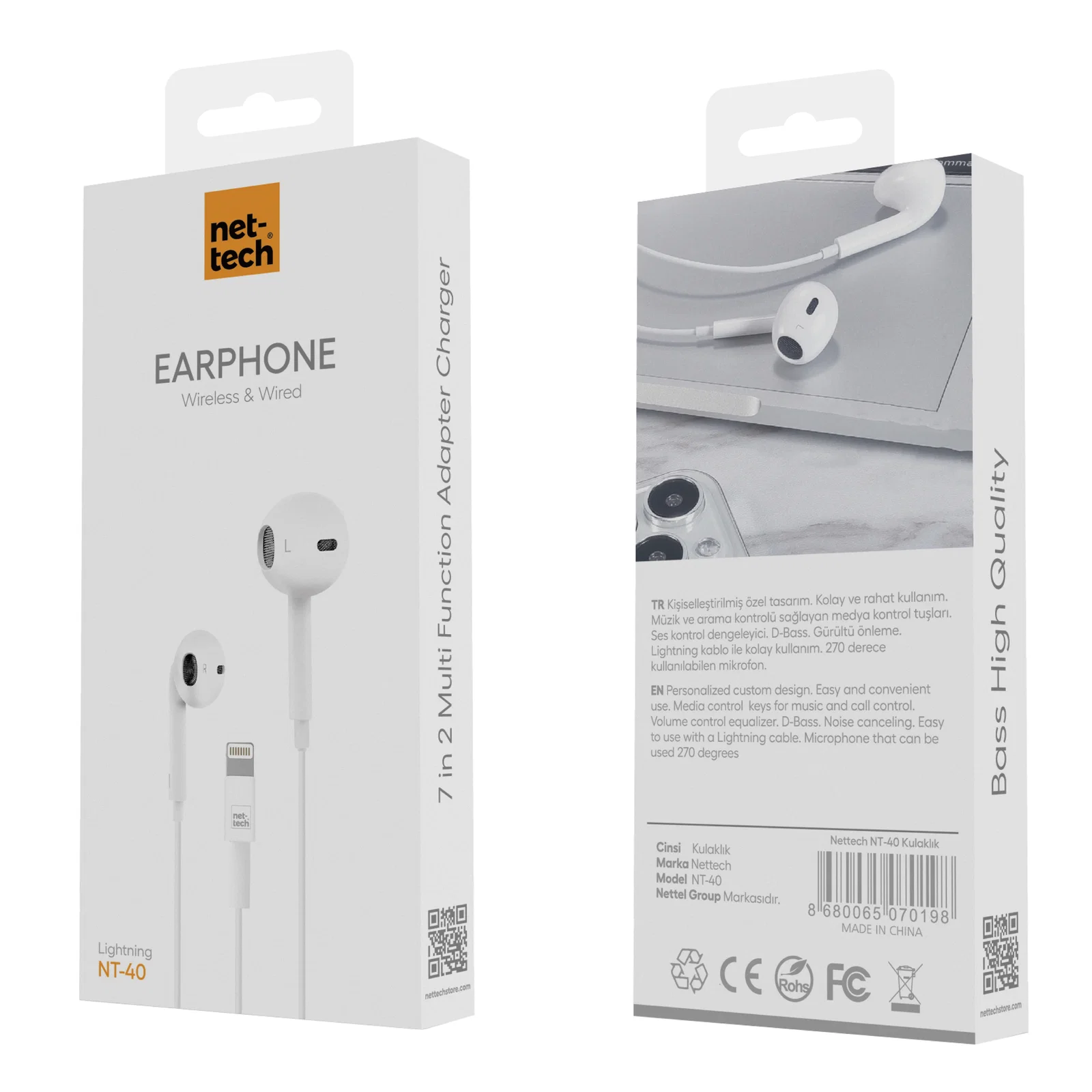 NETTECH NT-40 LİGHTNİNG GİRİŞLİ KULAK İÇİ KULAKLIK (BEYAZ) - Görsel 3