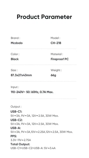 Mcdodo CH-2180 30w 2 Type-c 1 Usb-A Girişli Dijital Göstergeli Hızlı Şarj Aleti- Siyah - Görsel 9