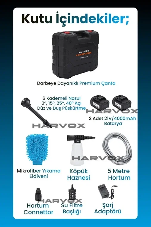 HX-3000 YÜKSEK BASINÇLI ARAÇ YIKAMA MAKİNESİ 260PSI 18.500RPM 4000MAH ÇİFT BATARYA YIKAMA TABANCASI - Görsel 2