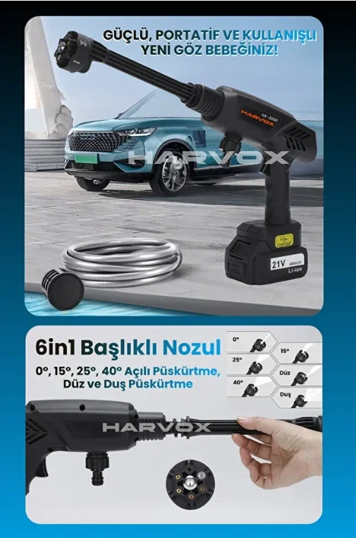 HX-3000 YÜKSEK BASINÇLI ARAÇ YIKAMA MAKİNESİ 260PSI 18.500RPM 4000MAH ÇİFT BATARYA YIKAMA TABANCASI - Görsel 7
