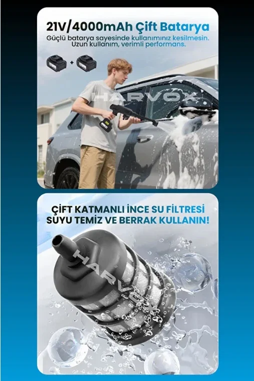 HX-3000 YÜKSEK BASINÇLI ARAÇ YIKAMA MAKİNESİ 260PSI 18.500RPM 4000MAH ÇİFT BATARYA YIKAMA TABANCASI - Görsel 5