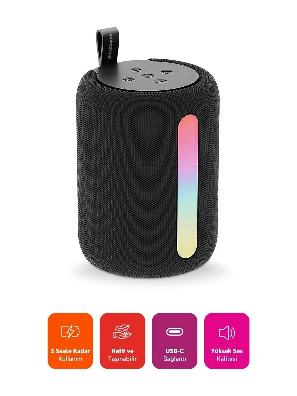 IŞIKLI TAŞINABİLİR KABLOSUZ BLUETOOTH SPEAKER HOPARLÖR 1200 MAH SİYAH - Görsel 3