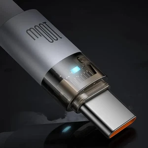 Mcdodo CA-5582 100W Type-C to Type-C Şeffaf LED Işıklı Şarj Kablosu 1.2M Beyaz - Görsel 4