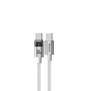 Mcdodo CA-5582 100W Type-C to Type-C Şeffaf LED Işıklı Şarj Kablosu 1.2M Beyaz - Görsel 1