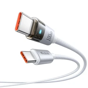 Mcdodo CA-5582 100W Type-C to Type-C Şeffaf LED Işıklı Şarj Kablosu 1.2M Beyaz - Görsel 2