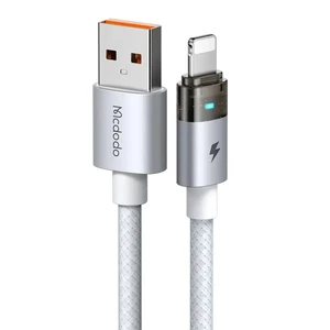 Mcdodo CA-6912 USB-A To Lightning Şeffaf LED Işıklı Şarj Kablosu 1.2m Beyaz - Görsel 2