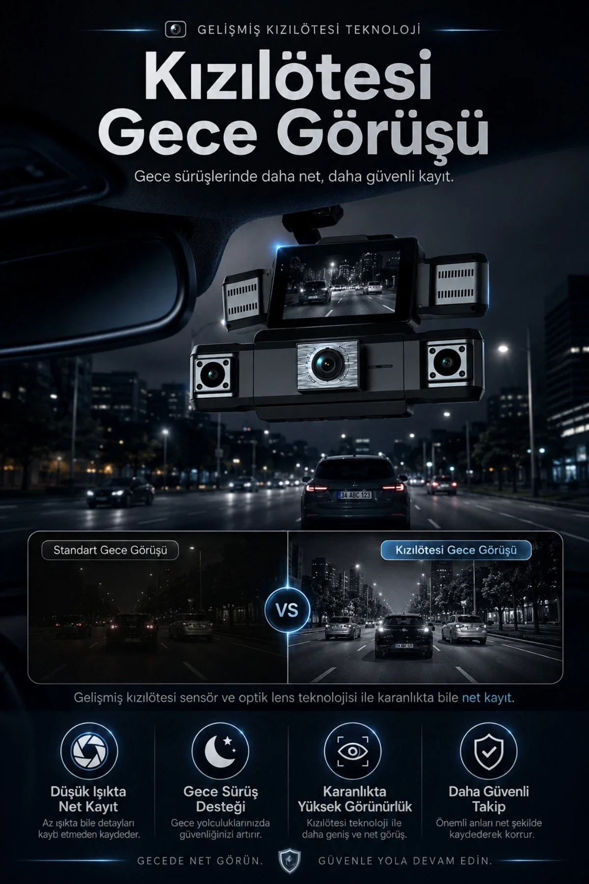 Araç İçi Hd Kamera 4 Kameralı Wifi Özellikli 1080P Full Hd Gece Görüşlü G-Sensör Dashcam - Görsel 6