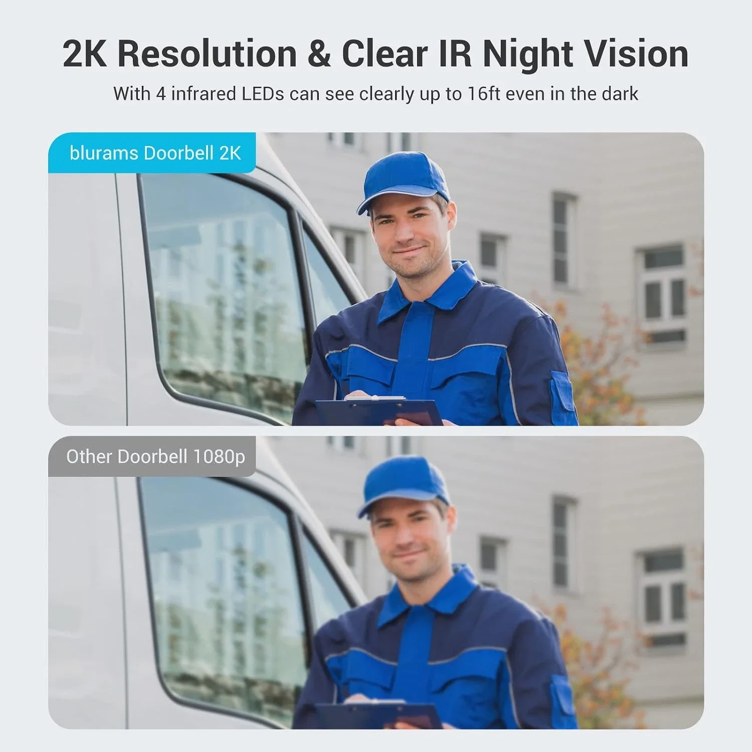 Blurams 2K QHD Akıllı WiFi Kameralı Kapı Zili – Gece Görüşlü, PIR Hareket Sensörlü, Çift Yönlü Sesli, İç Mekan Zil Üniteli - Görsel 4