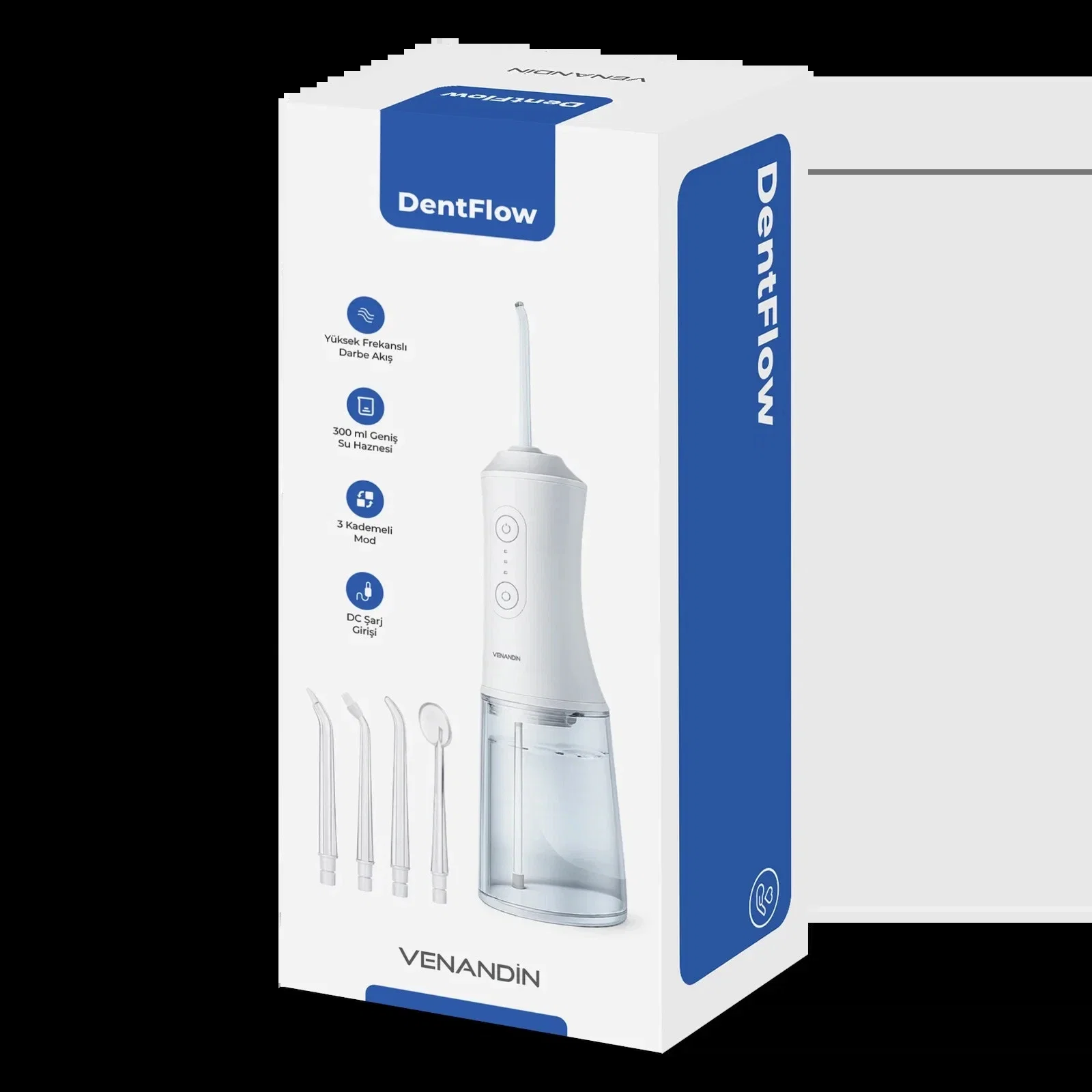 Venandin DentFlow Taşınabilir Şarjlı Ağız Duşu 300 ML 3 Kademeli Çok Başlıklı Diş Temizleme Cihazı - Görsel 2