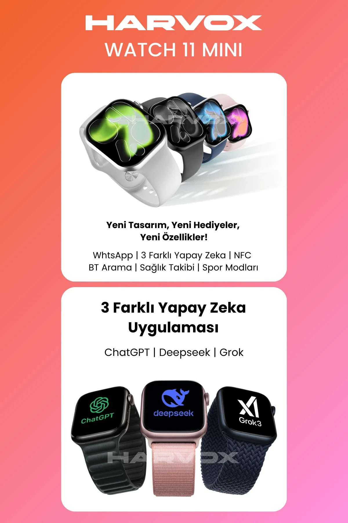 Watch 11 Mini Akıllı Saat Hediye Dolu Kutu İçeriği 2 Kordon Bileklik ve Fular Hediyeli - Görsel 7