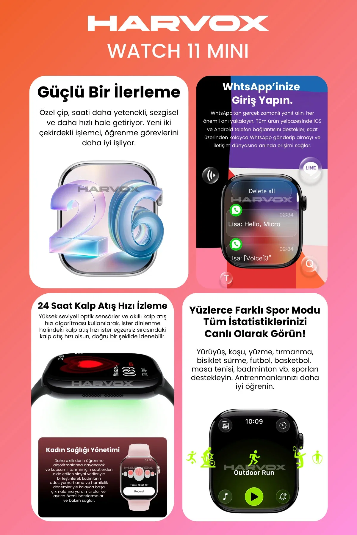 Watch 11 Mini Akıllı Saat Hediye Dolu Kutu İçeriği 2 Kordon Bileklik ve Fular Hediyeli - Görsel 5