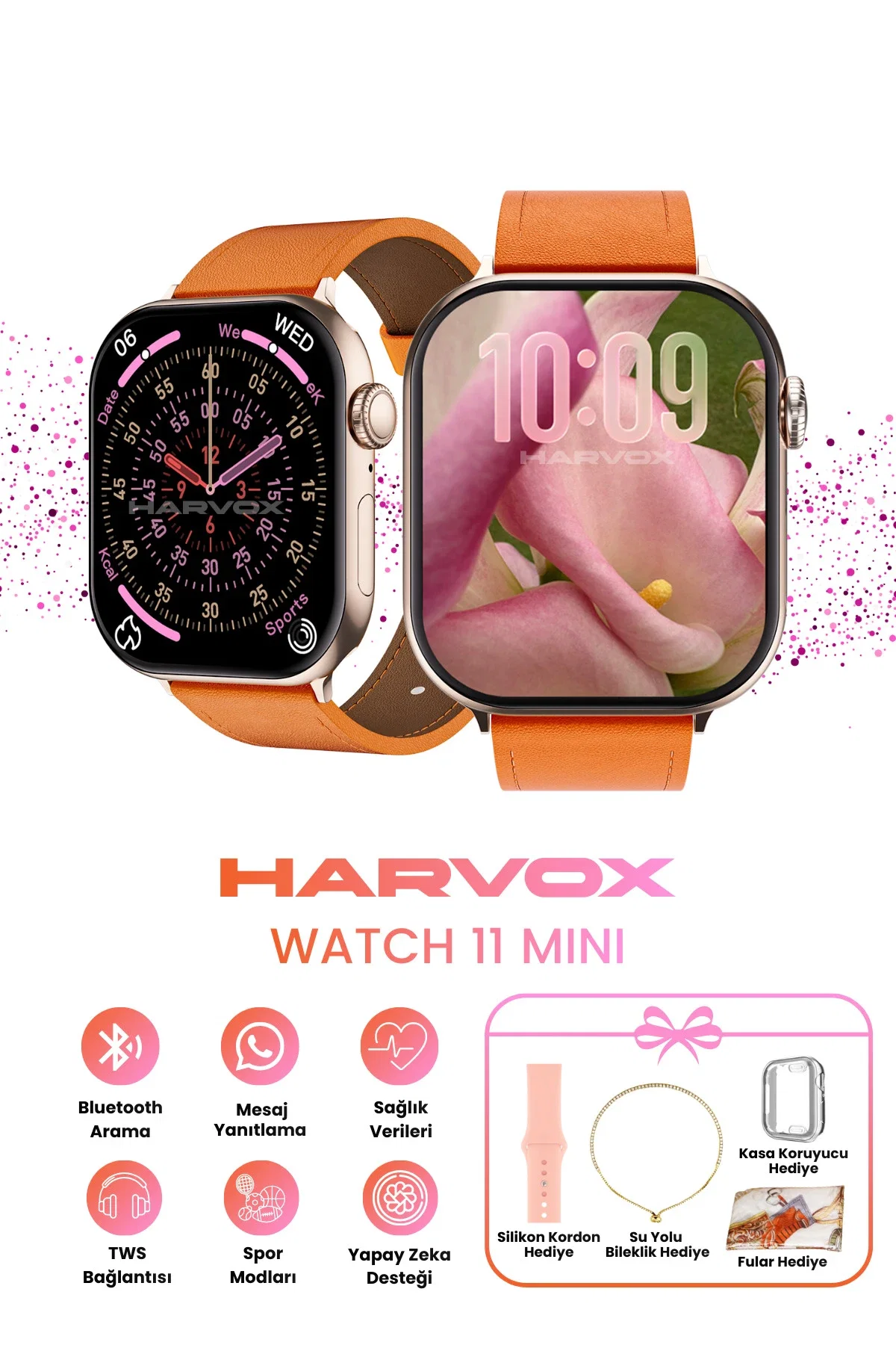 Watch 11 Mini Akıllı Saat Hediye Dolu Kutu İçeriği 2 Kordon Bileklik ve Fular Hediyeli - Görsel 1