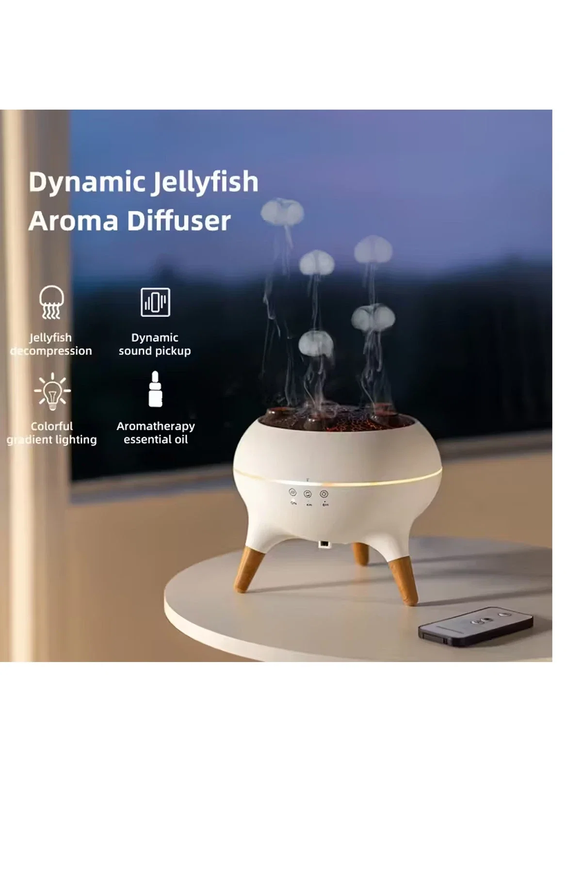 VENANDİN NOVARA 5 Çıkışlı Jellyfish Efektli Hava Nemlendirici ve Aroma Difüzörü, Alev Efektli RGB LED Işıklı, Uzaktan Kumandalı - Görsel 5