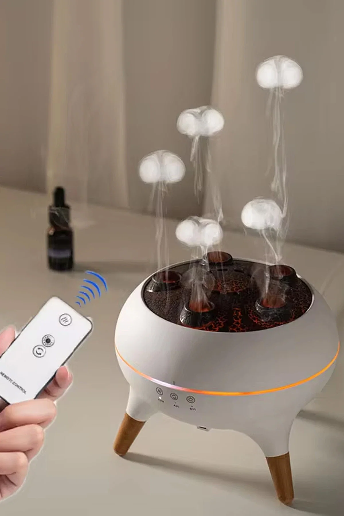 VENANDİN NOVARA 5 Çıkışlı Jellyfish Efektli Hava Nemlendirici ve Aroma Difüzörü, Alev Efektli RGB LED Işıklı, Uzaktan Kumandalı - Görsel 2