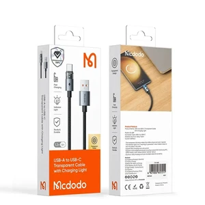 Mcdodo CA-6890 Usb-A to Type-c Şeffaf Kablo Şarj Işıklı 1.2m Siyah Kablo - Görsel 5