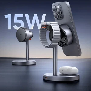 Mcdodo CH-2462 15W MagQ Qi2 3in1 Kablosuz Şarj Standı Siyah - Görsel 1