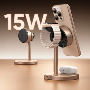 Mcdodo CH-2463 15w Magq qİ2 3in1Arada Kablosuz Şarj Standı - Çöl Titanyum - Görsel 2