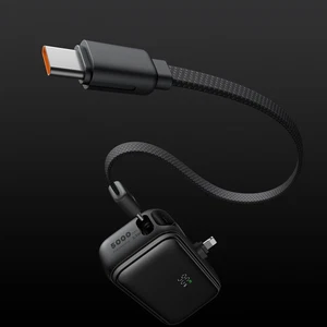 Mcdodo MC-7800 5000mAh FreeKit Pocket Dahili Kablolu ve Konnektörlü Powerbank USB-C Siyah - Görsel 2