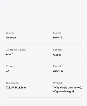 Mcdodo MP-5451 2.4GHz Type-C Alıcılı Kablosuz Yaka Mikrofonu Siyah - Görsel 5