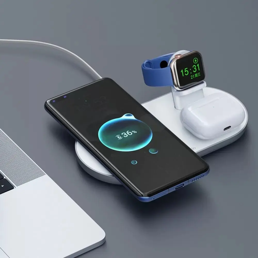 CH-7060 Çoklu MagSafe Tws Kulaklık, Watch Saat ve Telefon Şarj Ünitesi-Beyaz - Görsel 3