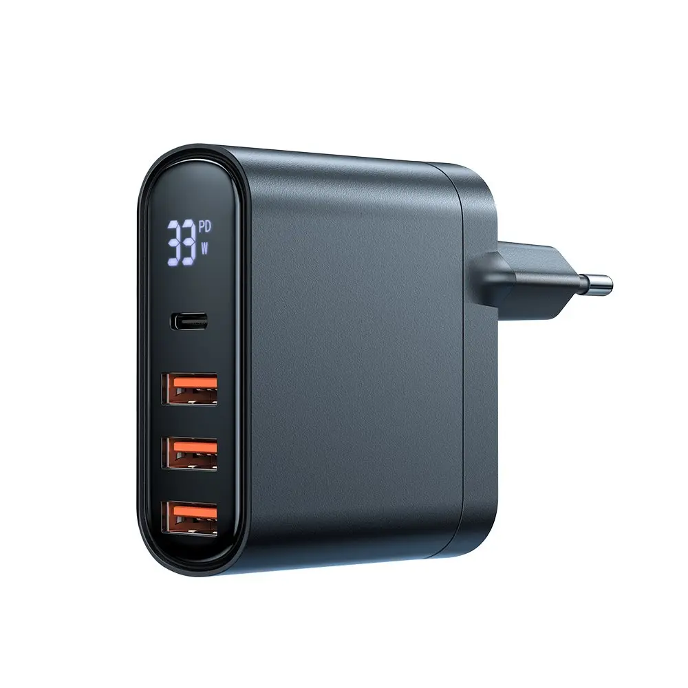 CH-2250 33W 1xTYPE-C 3xUSB Girişli Dijital Göstergeli Şarj Adaptörü - Siyah - Görsel 2