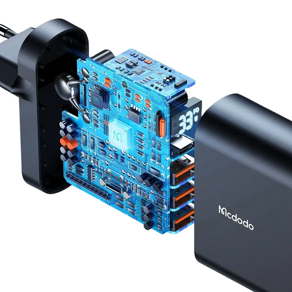 CH-2250 33W 1xTYPE-C 3xUSB Girişli Dijital Göstergeli Şarj Adaptörü - Siyah - Görsel 5