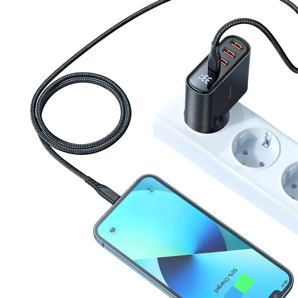 CH-2250 33W 1xTYPE-C 3xUSB Girişli Dijital Göstergeli Şarj Adaptörü - Siyah - Görsel 4