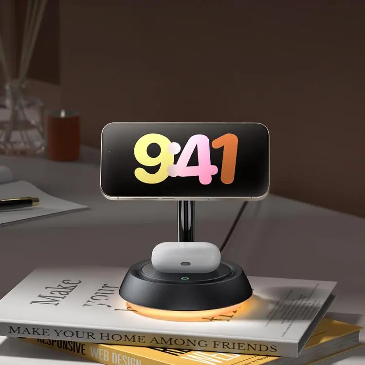 CH-4952 15W 3'ü 1 Arada Manyetik Kablosuz Şarj Standı - Siyah